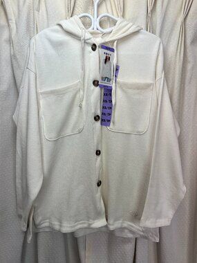 Roxy Coastal Shacket With Hood - Women's Oversized XS White NWT